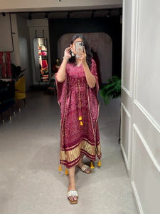 Premium Maroon Pure Gajji Silk Kaftan - Handcrafted Festive Wear