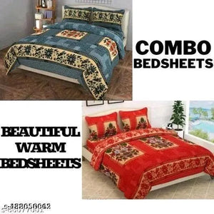 Premium Cozy Woolen Queen Size Bedsheet Set with Pillow Covers - Multicolor Warm Winter Bedding (Pack of 2, 90x95 inches)