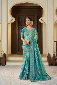Premium Tissue Silk Embroidered Saree with Real Mirror Work