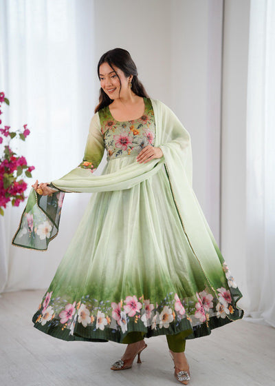 Organza Taby Silk Floral Digital Print Gown for Women | Party Wear