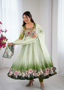 Organza Taby Silk Floral Digital Print Gown for Women | Party Wear