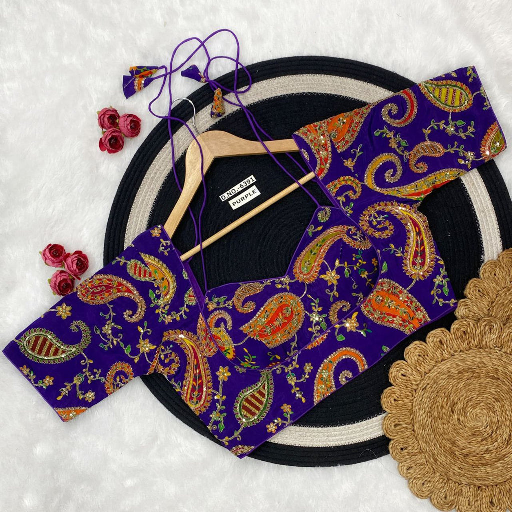 TRENDBUY Paisley Embroidered Blouse for Women in Purple
