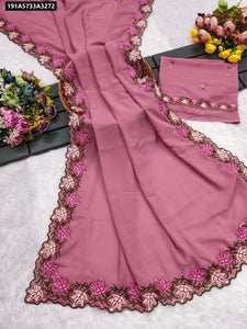 Pastel Multi-Thread Embroidery Faux Georgette Saree for Women | Festive & Casual Wear