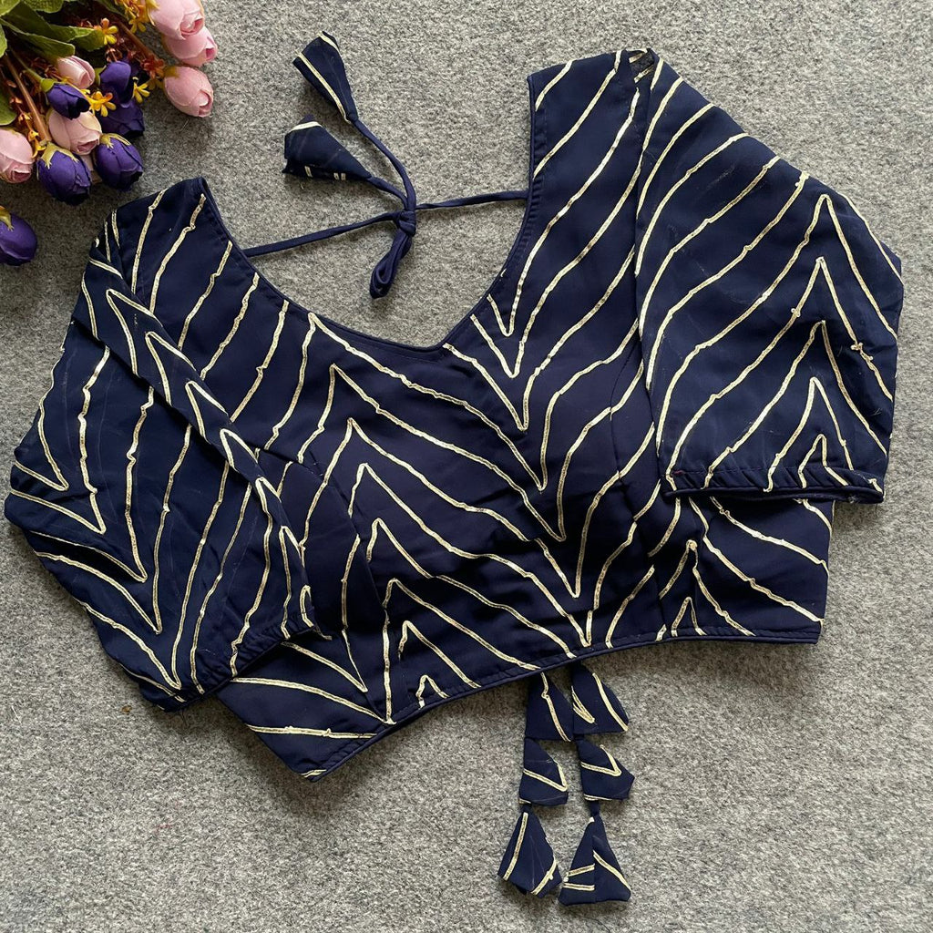 TRENDBUY Designer Georgette Gota Patti Blouse in Navy Blue (front view)