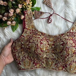 Heavily Embroidered Roman Silk Blouse for Women | Party Wear