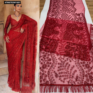TRENDBUY Women's Heavy Butterfly Net Saree with 5mm Sequins Embroidery & Blouse