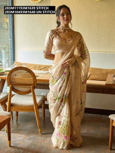 Viral Teby Silk Floral Saree with Khatli & Cutdana Work Blouse by TRENDBUY