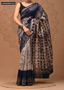 TRENDBUY Viral Digital Print Chanderi Silk Saree with Gold Zari Border
