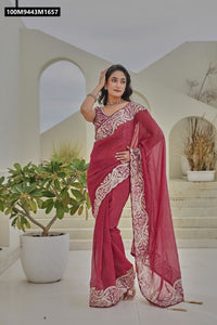 TRENDBUY Luxe Embroidered Silver Crunchi Saree with Mono Silk Blouse