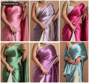 TRENDBUY Shimmering Half-Half Satin Saree with Exquisite Moti Lace Border