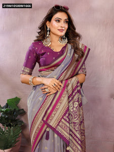 Pure Handloom Kalamkari Silk Saree with Zari Woven Borders & Grand Pallu by TRENDBUY