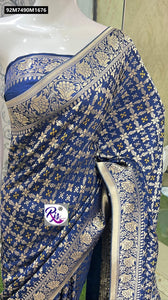 The Enchanting Midnight Blue Banarasi Garchola Saree - A Timeless TRENDBUY Collection
