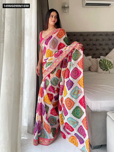 Viral Bandhej Print Georgette Saree with Heavy Embroidered Border | TRENDBUY