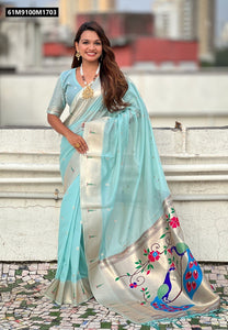 TRENDBUY Soft Organza Saree with Butti Meenakari Zari Weaves and Paithani Pallu