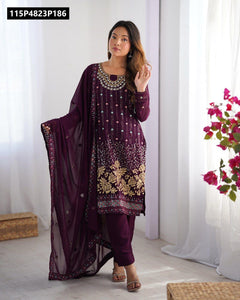 TRENDBUY Faux Georgette Thread & Mirror Work Salwar Suit with Dupatta