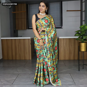 TRENDBUY Enchanting Floral Satin Saree: Where Comfort Meets Regal Shine