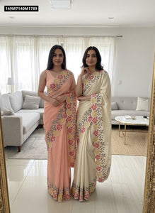 Soft Star Georgette Saree with Exquisite Cutwork Embroidery and Plain Blouse