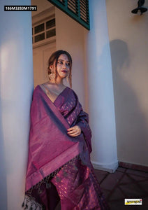TRENDBUY Regal Plum Banarasi Soft Silk Saree with Zari Work