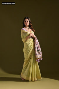 TRENDBUY Premium Muga Cotton Saree with Resham Pichwai Pallu & Zari Border