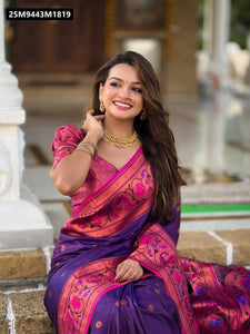 TRENDBUY Majestic Plum Pethani Silk Saree with Zari Meenakari Weave