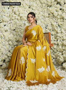 TRENDBUY Trending Rangoli Silk Saree with Floral Embroidery & Scallop Border