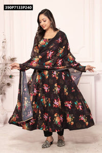 TRENDBUY Heavy Faux Georgette Multi Floral Anarkali Suit Set with Dupatta & Pants