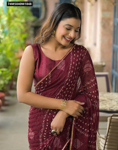 TRENDBUY Exquisite Heavy Georgette Silk Saree with Dori Work Lace Border & Fancy Tapeta Blouse