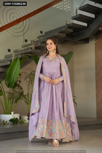 TRENDBUY Lavender Chinnon Gown with Sequins Embroidery & Dupatta