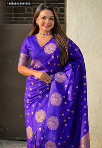 TRENDBUY Exquisite Banarasi Soft Silk Saree with Zari Motifs & Jacquard Weave