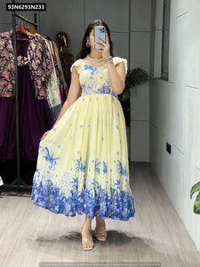 TRENDBUY Premium Creamy Floral Printed Weightless Gown with Double Frills