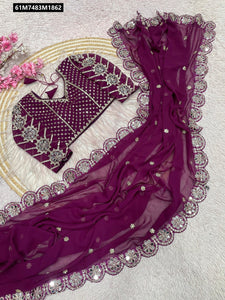 TRENDBUY Fox Georgette Saree with Intricate Embroidery & Original Mirror Work Blouse