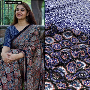 Embrace Elegance: TRENDBUY's Enchanting Black & Blue Linen Saree with Artistic Print & Tassels