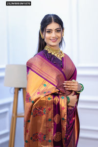Embrace the Elegance: TRENDBUY's Handwoven Pure Soft Silk Pethani Saree with Rich Gold Copper Zari and Peacock Border