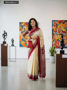 TRENDBUY Luxurious Modal Silk Ajrakh Print Saree with Tassels