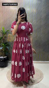 TRENDBUY Premium Soft Faux Georgette Floral Thread Work Gown Dress