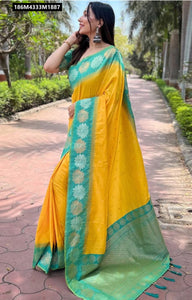 TRENDBUY Elegant Banarasi Soft Silk Saree with Zari Work & Jacquard Border Blouse