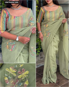 TRENDBUY Elegant Sonic Crush Saree with Designer Applique Work and Jacquard Blouse