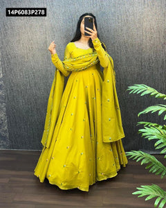 TRENDBUY Zipsy Silk Embroidered Gown with Sequence Dupatta