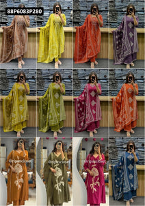 TRENDBUY Festive Cotton Printed & Embroidered Kurti Set with Dupatta