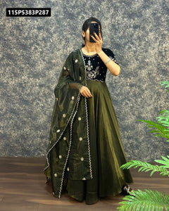 TRENDBUY Embroidered Velvet Gown & Tissue Net Dupatta