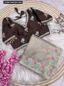 TRENDBUY Viral Gold Karsh Saree with Exquisite Multi-Thread Embroidery & Stitched Blouse
