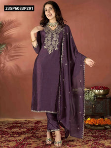 TRENDBUY Pure Vichitra Silk Kurta Set with Sequence Embroidery & Dupatta