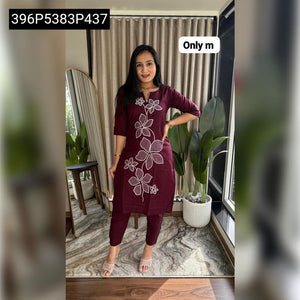 TRENDBUY Chikan Work Embroidered Kurti with Plazo Set - Pure Camric