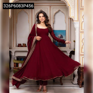 TRENDBUY Sajani Maroon Georgette Anarkali Gown & Embroidered Dupatta
