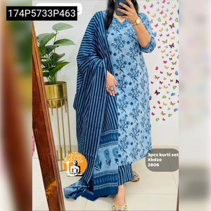 TRENDBUY Pure Cotton 60-60 Embroidered Kurti Pant Dupatta Set