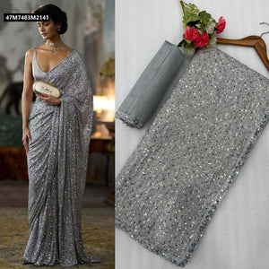 TRENDBUY Shimmering Faux Georgette Saree with Heavy 5MM Sequence Work for Parties