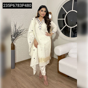 TRENDBUY Pure Lagdi Viscose Chanderi Sequence Embroidered Kurti Set