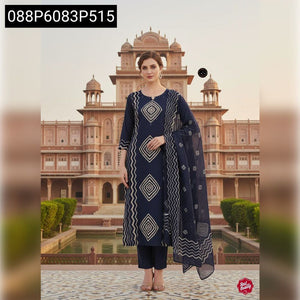TRENDBUY Women's Elegant Embroidered Cotton Kurta Set with Pant & Malmal Dupatta