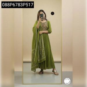 TRENDBUY Green Sequence Embroidered Anarkali Kurta Set with Dupatta