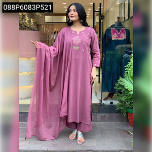 TRENDBUY Women's Embroidered Cotton Kurta Pant & Malmal Dupatta Set